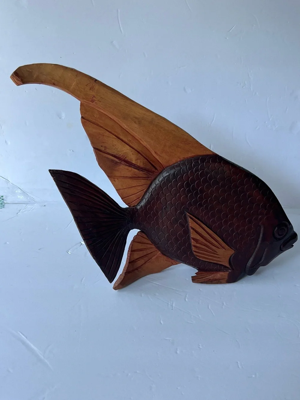 Hand-Carved Brown Wooden Fish Wall Décor - Brown Nautical Accent